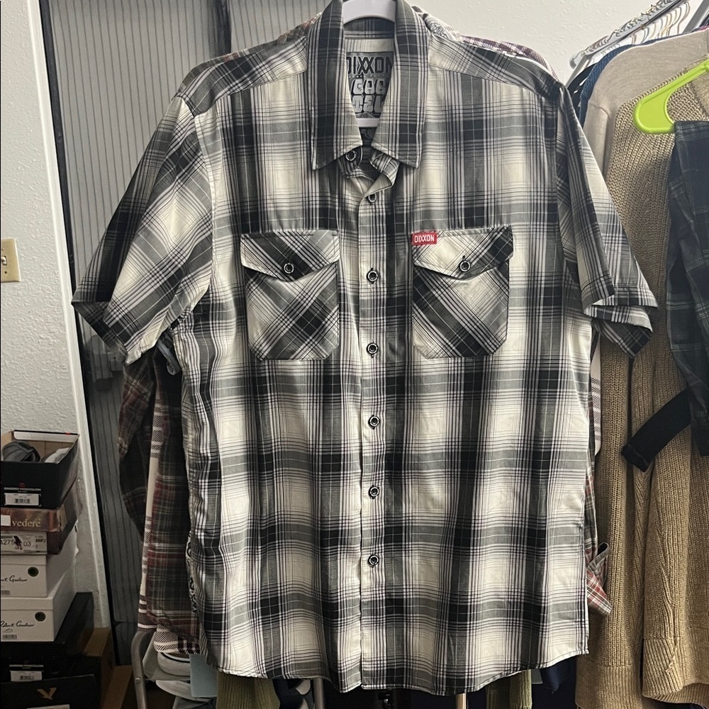 DIXXON “Garfield” Men's Black And GrayPlaid Button Down Shirt
